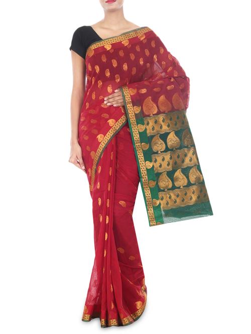 red color cotton woven  saree - 9675823 - Very Small Image - 1