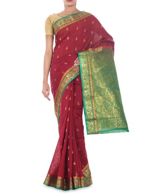 red color cotton woven  saree - 9675830 - Very Small Image - 1