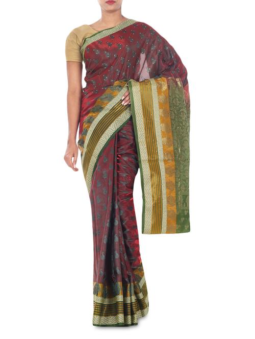 red color satin woven  saree - 9675867 - Very Small Image - 1