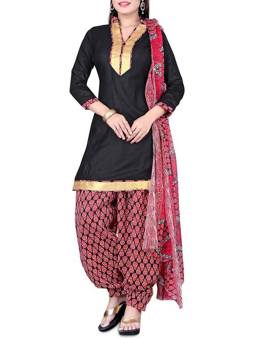 black n red unstitched printed suit set - 9676011 - Very Small Image - 1