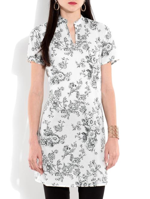 white n black printed cotton kurta - 9676971 - Very Small Image - 1