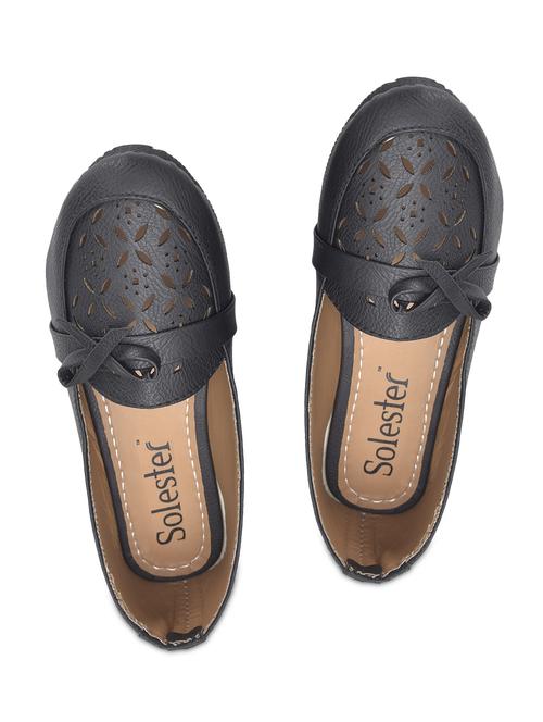 black leatherette ballerinas with cutwork - 9680072 - Very Small Image - 1