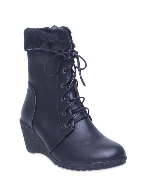 black lace up leatherette boots - 9681927 - Very Small Image - 1