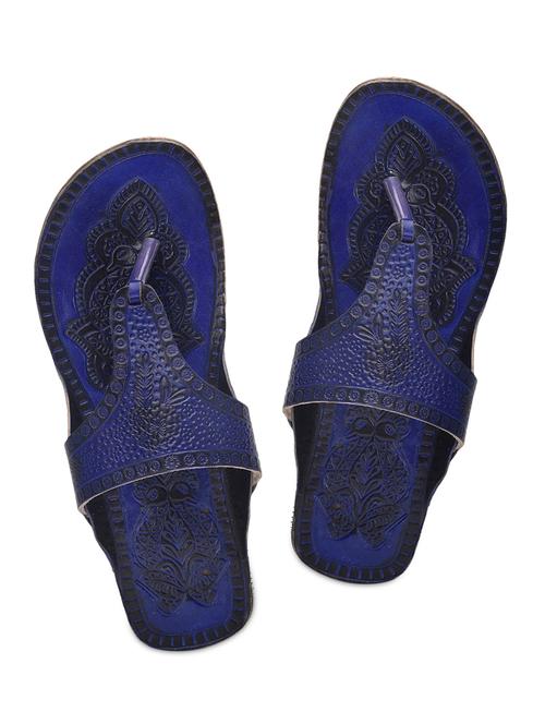 royal blue n black leather painted kolhapuris - 9682028 - Very Small Image - 1