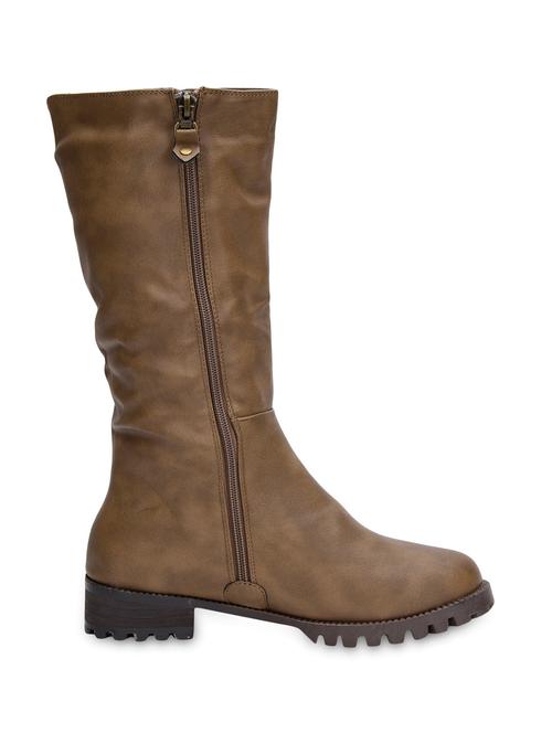 solid light brown leatherette calf length boots - 9682597 - Very Small Image - 1