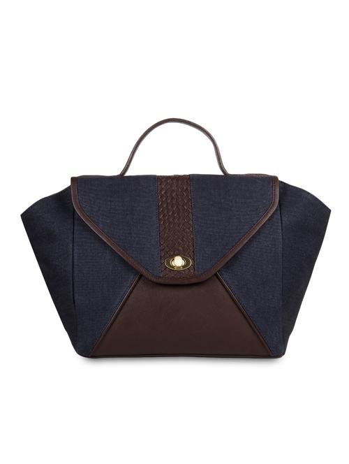 navy blue and brown leather handbag - 9682745 - Very Small Image - 1