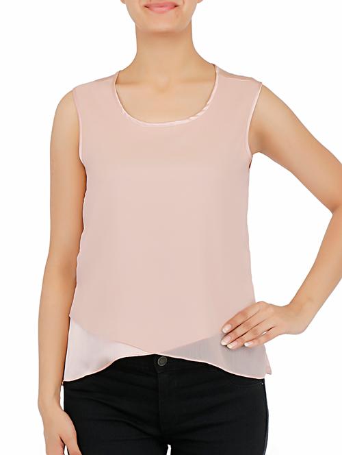 peach sleeveless satin overlap top - 9683286 - Very Small Image - 1