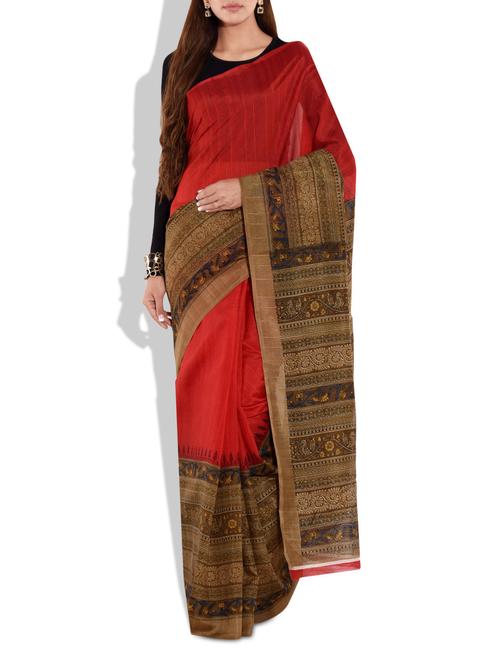 brown and red art dupion silk sari - 9684920 - Very Small Image - 1