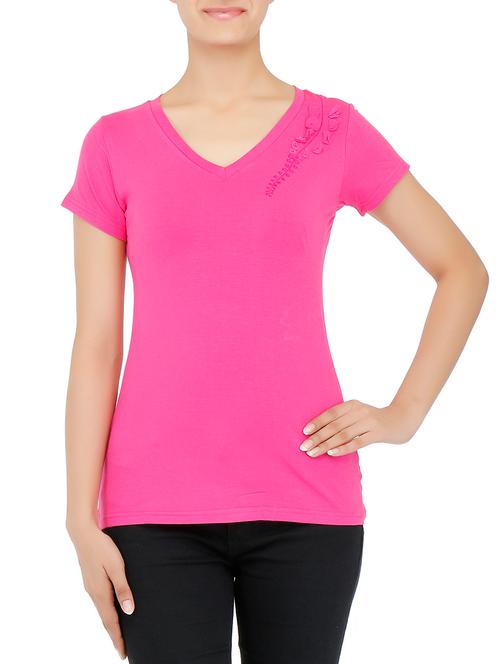 pink v-neck embroidered top - 9685564 - Very Small Image - 1