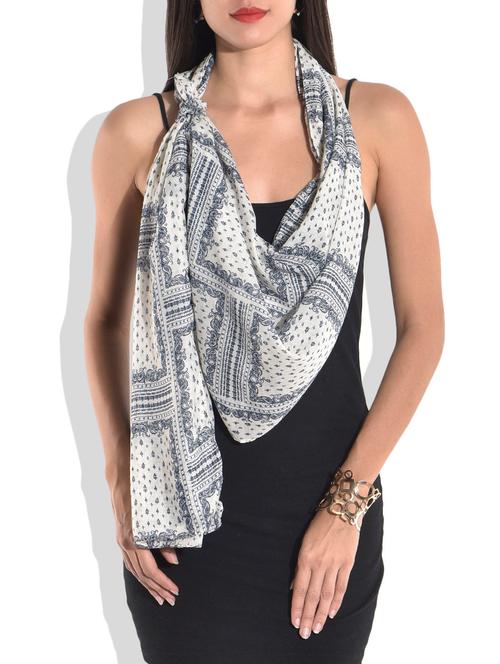 off white and blue cotton printed scarf - 9686340 - Very Small Image - 1