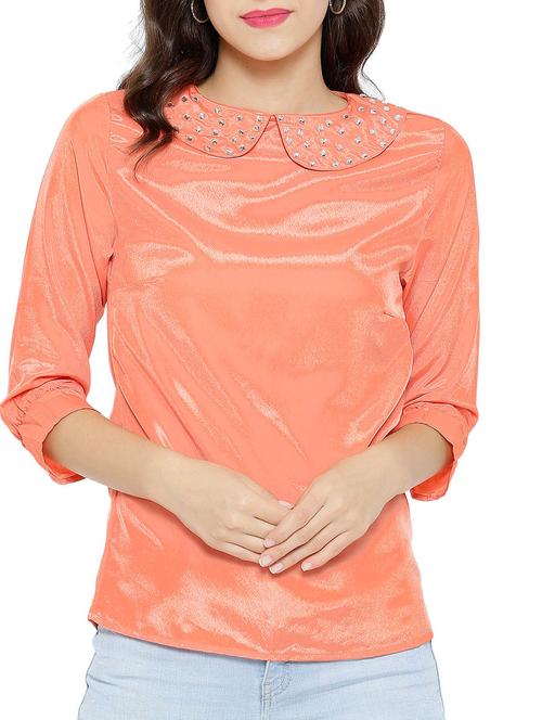 studded collar coral top - 9687293 - Very Small Image - 1