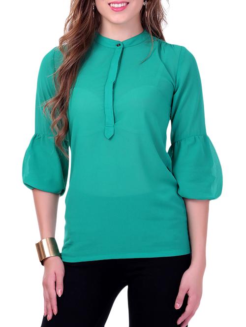 balloon sleeve green long top - 9687296 - Very Small Image - 1