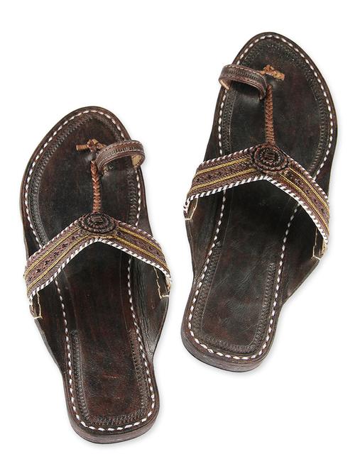 brown leather kolhapuri chappals - 9687438 - Very Small Image - 1