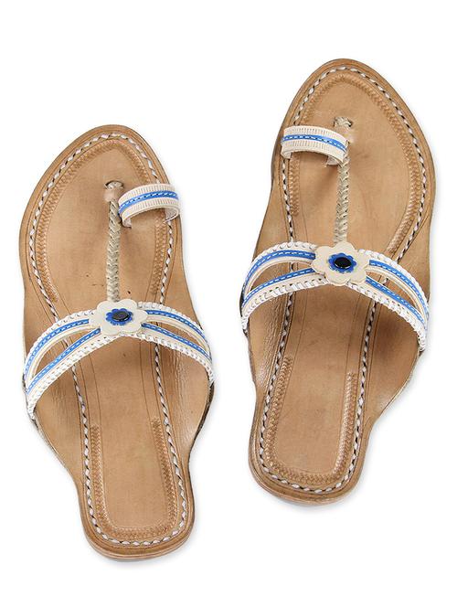 off white and blue leather kolhapuris - 9687447 - Very Small Image - 1
