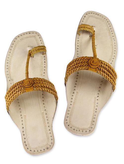 gold leather braided kolhapuri chappals - 9687448 - Very Small Image - 1