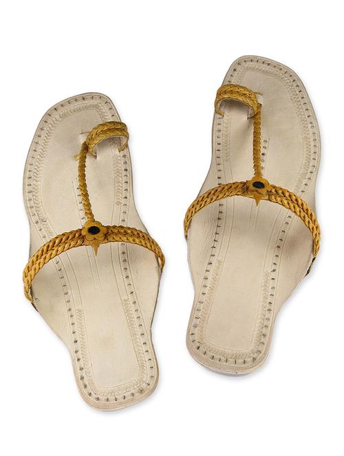 mustard leather braided kolhapuri chappals - 9687452 - Very Small Image - 1