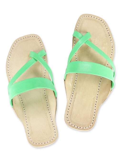 sea green leather cross-strapped kolhapuri slides - 9687472 - Very Small Image - 1