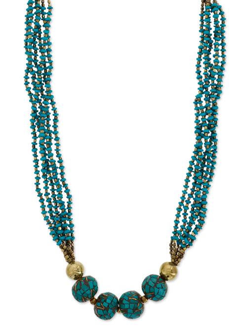 blue and gold beaded statement necklace - 9690528 - Very Small Image - 1