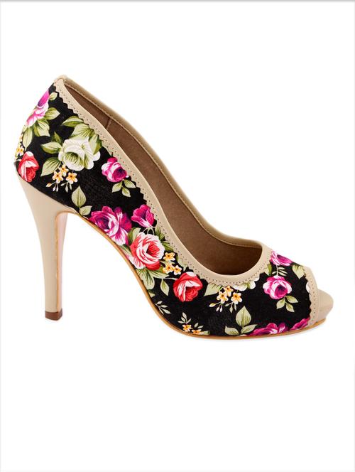black floral faux leather peep-toes - 969105 - Very Small Image - 1