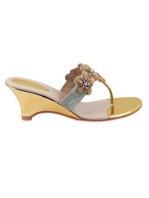 gold beaded faux leather sandals - 969134 - Very Small Image - 1