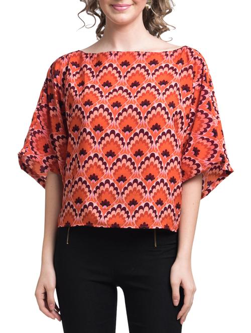 orange solid friendly boat neck top - 9692518 - Very Small Image - 1