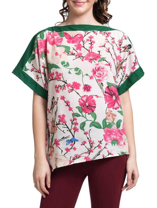  white floral printed straight cut boxy top - 9692520 - Very Small Image - 1