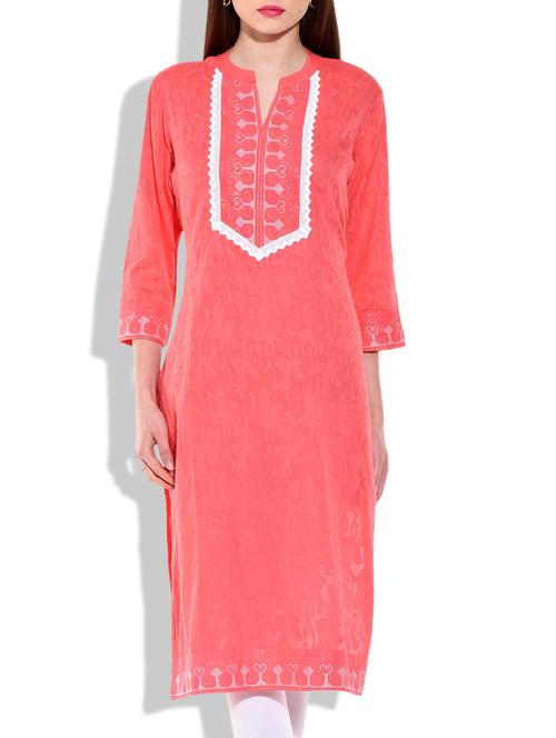 pink cotton straight kurta - 9692608 - Very Small Image - 1