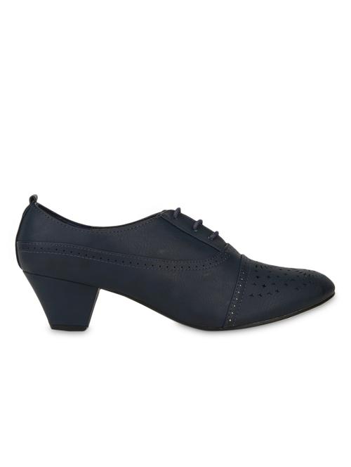 dark blue leatherette cut worked heeled oxfords - 9692871 - Very Small Image - 1