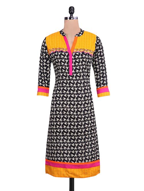  printed black cotton kurta - 9698729 - Very Small Image - 1