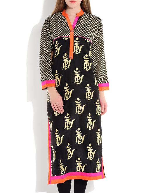 black & golden rayon kurta - 9699095 - Very Small Image - 1
