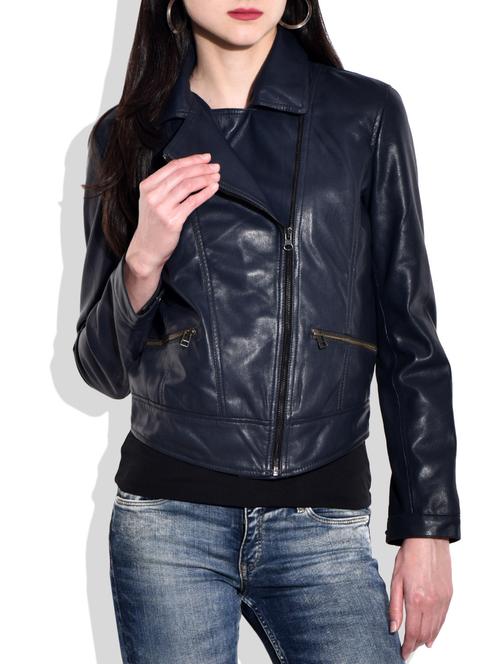 solid navy blue full sleeved  jacket - 9700593 - Very Small Image - 1