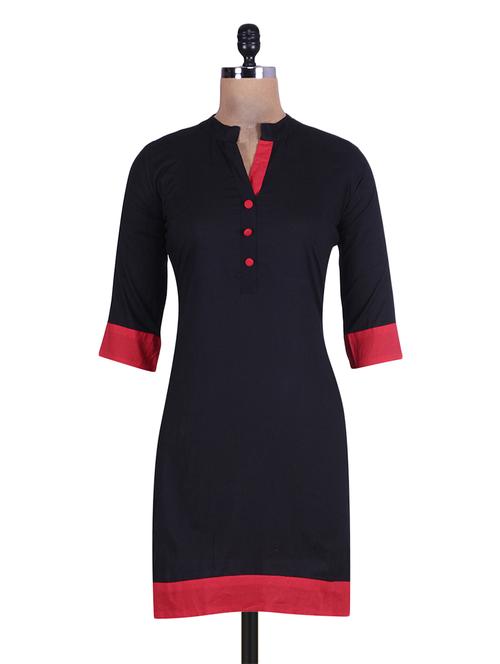 black quarter sleeved cotton kurta - 9701332 - Very Small Image - 1