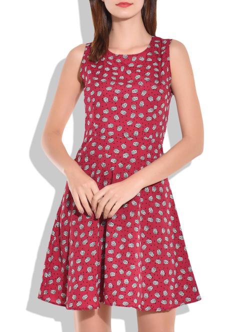 maroon printed short dress - 9701709 - Very Small Image - 1