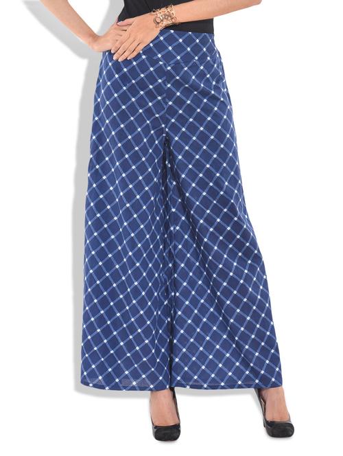 indigo cross checkered cotton palazzos - 9702659 - Very Small Image - 1