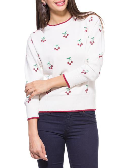 off-white cherry print round neck full sleeved sweater - 970276 - Very Small Image - 1