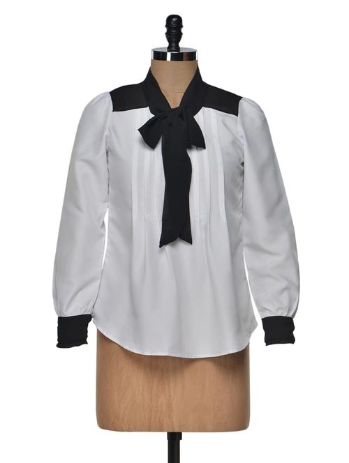 white classy pleated bow shirt - 970322 - Very Small Image - 1