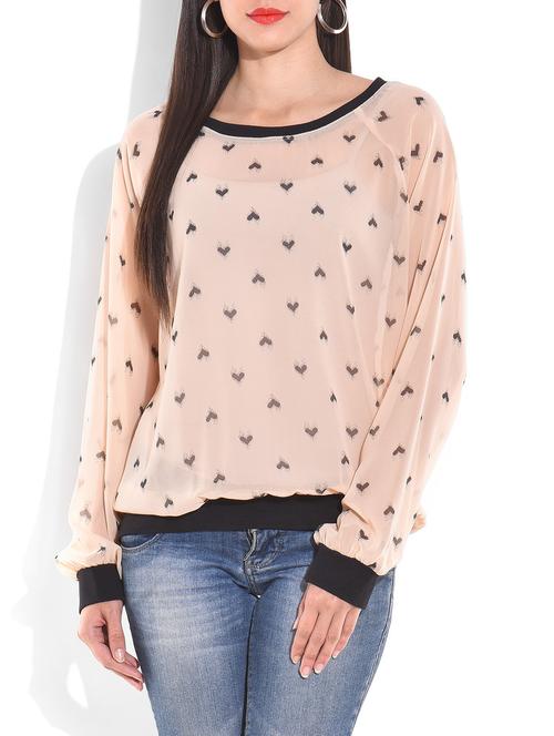 peach printed top with ribbed cuffs - 9703946 - Very Small Image - 1