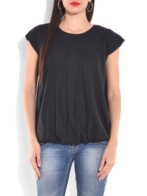 solid black pleated short sleeved top - 9703948 - Very Small Image - 1