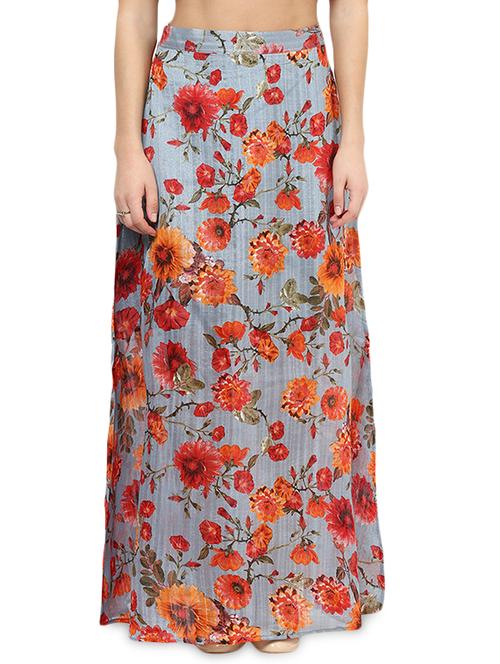 multicolored poly silk printed maxi skirt - 9704438 - Very Small Image - 1