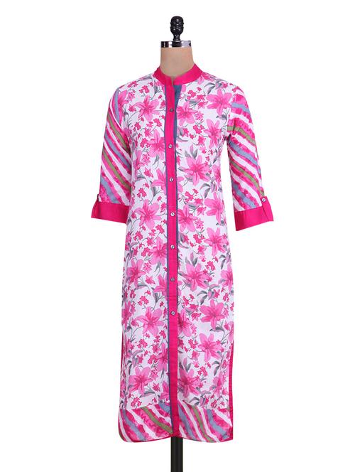 pink  cotton printed kurta - 9705149 - Very Small Image - 1
