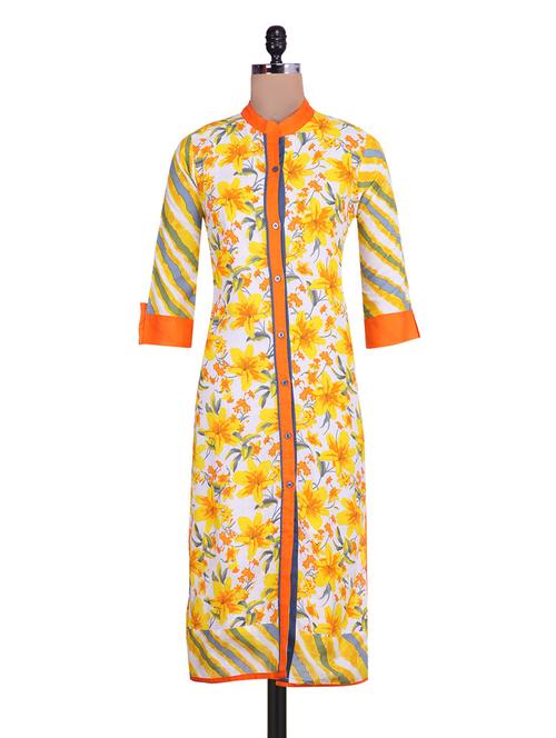 yellow  cotton printed kurta - 9705158 - Very Small Image - 1