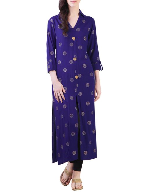 dotted blue kurta - 9705306 - Very Small Image - 1
