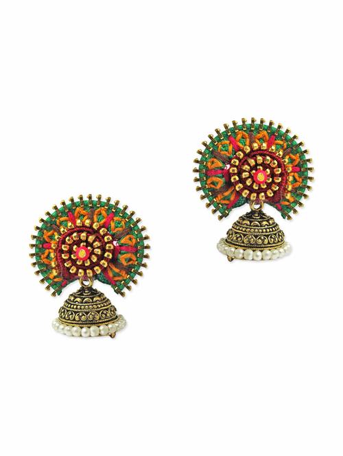 multicolored hand embroidered jhumkas - 9705480 - Very Small Image - 1