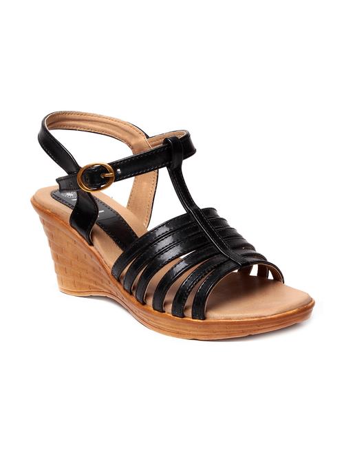Black buckled faux leather wedges - 9706971 - Very Small Image - 1