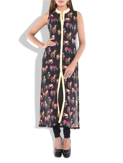 black georgette  printed kurta - 9708750 - Very Small Image - 1