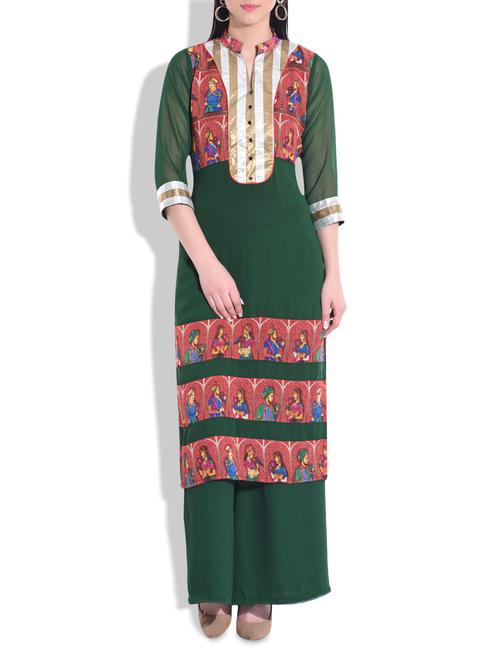 green georgette straight kurta - 9708778 - Very Small Image - 1