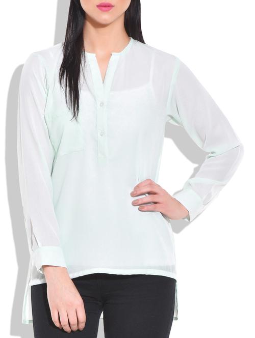 solid mint green full sleeves tunic - 9711992 - Very Small Image - 1