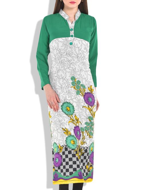 white color  green panel printed kurta - 9712766 - Very Small Image - 1