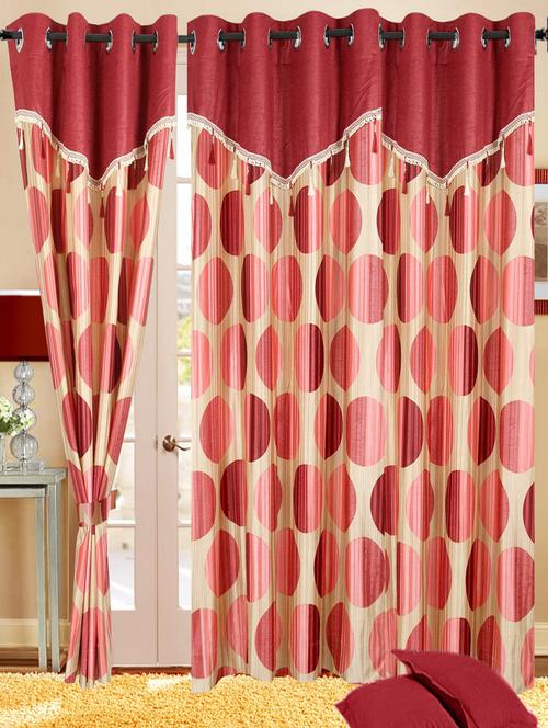 maroon and pink printed polyester curtain - 971603 - Very Small Image - 1