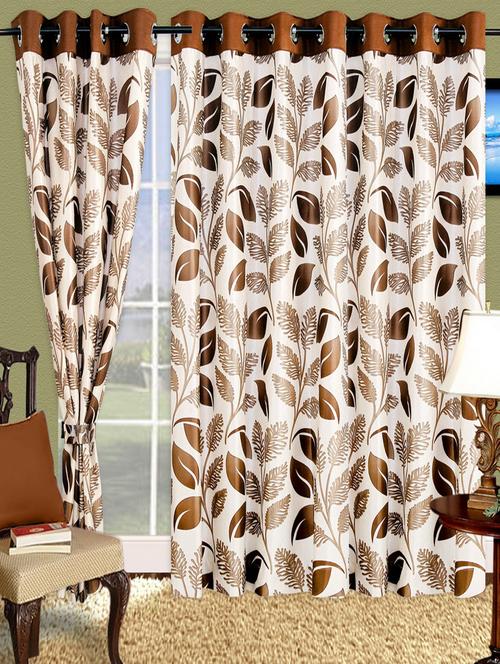 brown and white printed polyester curtain - 971611 - Very Small Image - 1